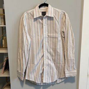 Jos. A. Bank Beige, Blue, and White Tailored Fit Striped Dress Shirt
